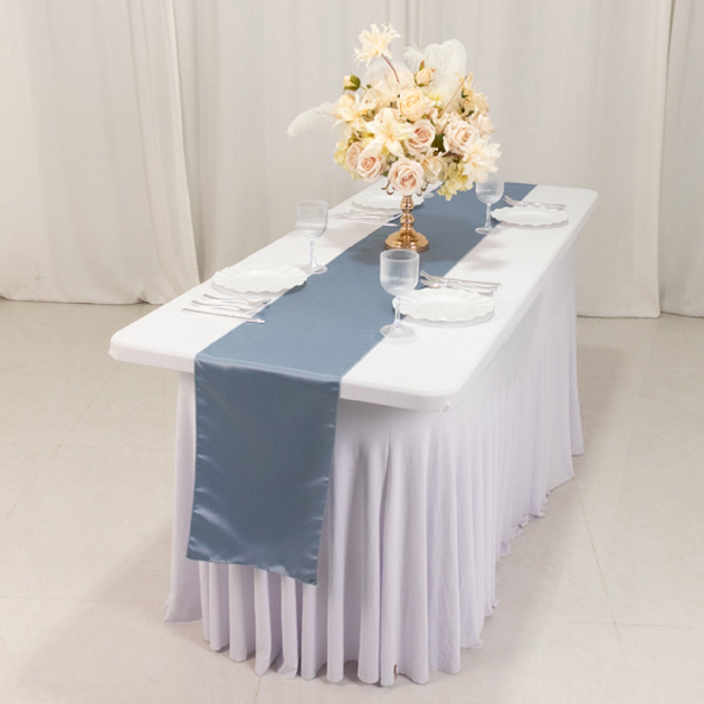 12"x108" Dusty Blue Lamour Satin Table Runner