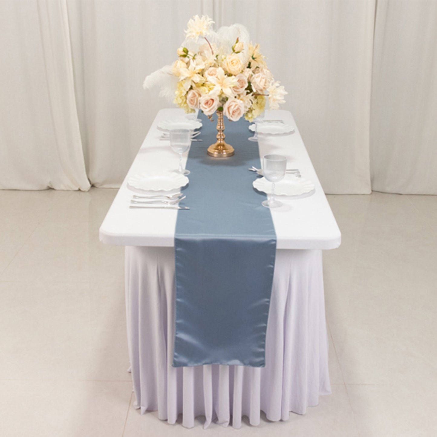 12"x108" Dusty Blue Lamour Satin Table Runner
