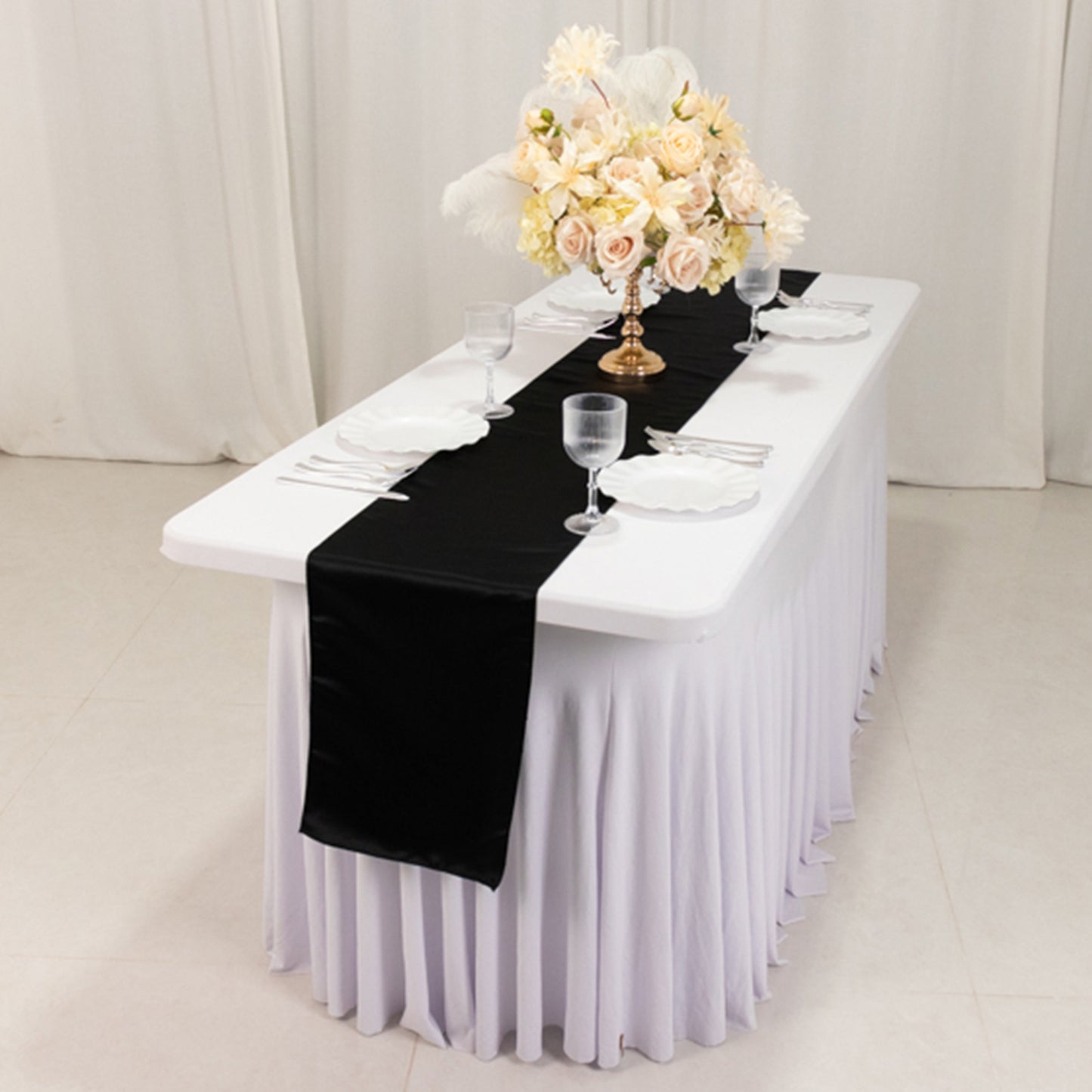 12"x108" Black Lamour Satin Table Runner