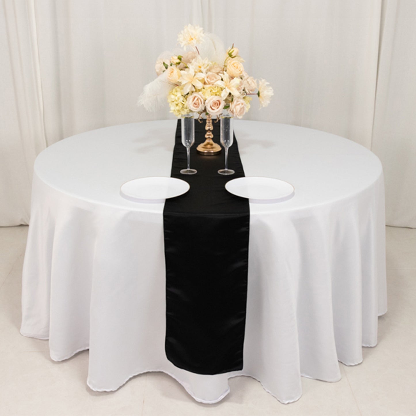 12"x108" Black Lamour Satin Table Runner