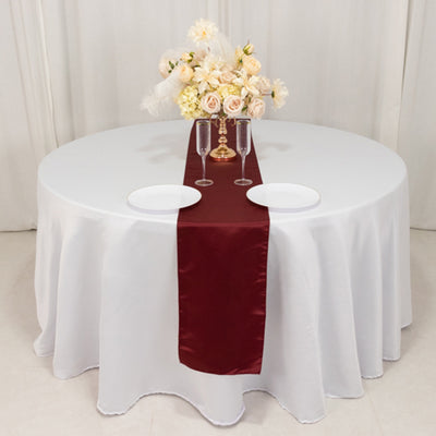 Sophisticated Burgundy Seamless Lamour Satin Table Runner 12"x108"