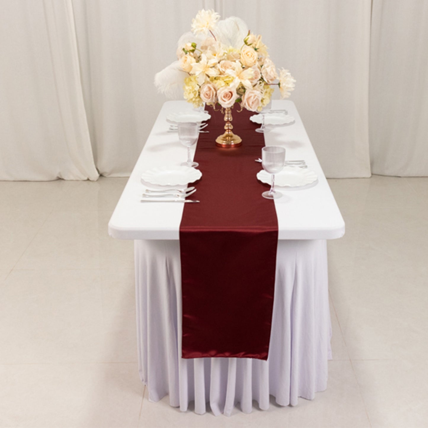 12"x108" Burgundy Lamour Satin Table Runner