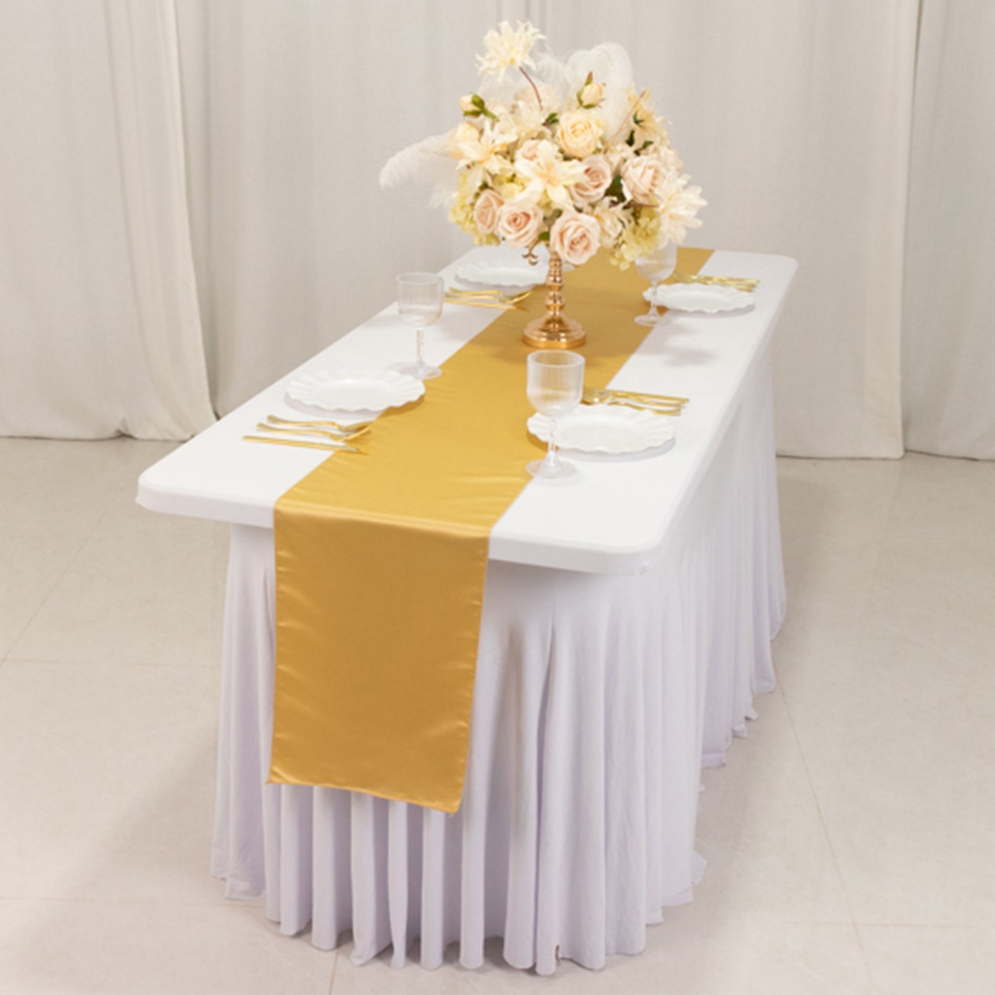 12"x108" Champagne Lamour Satin Table Runner