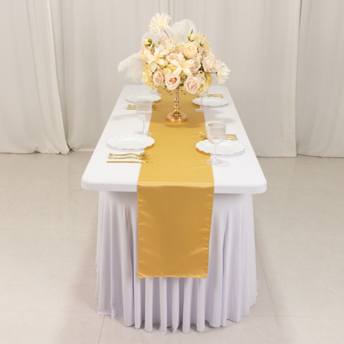 12"x108" Champagne Lamour Satin Table Runner