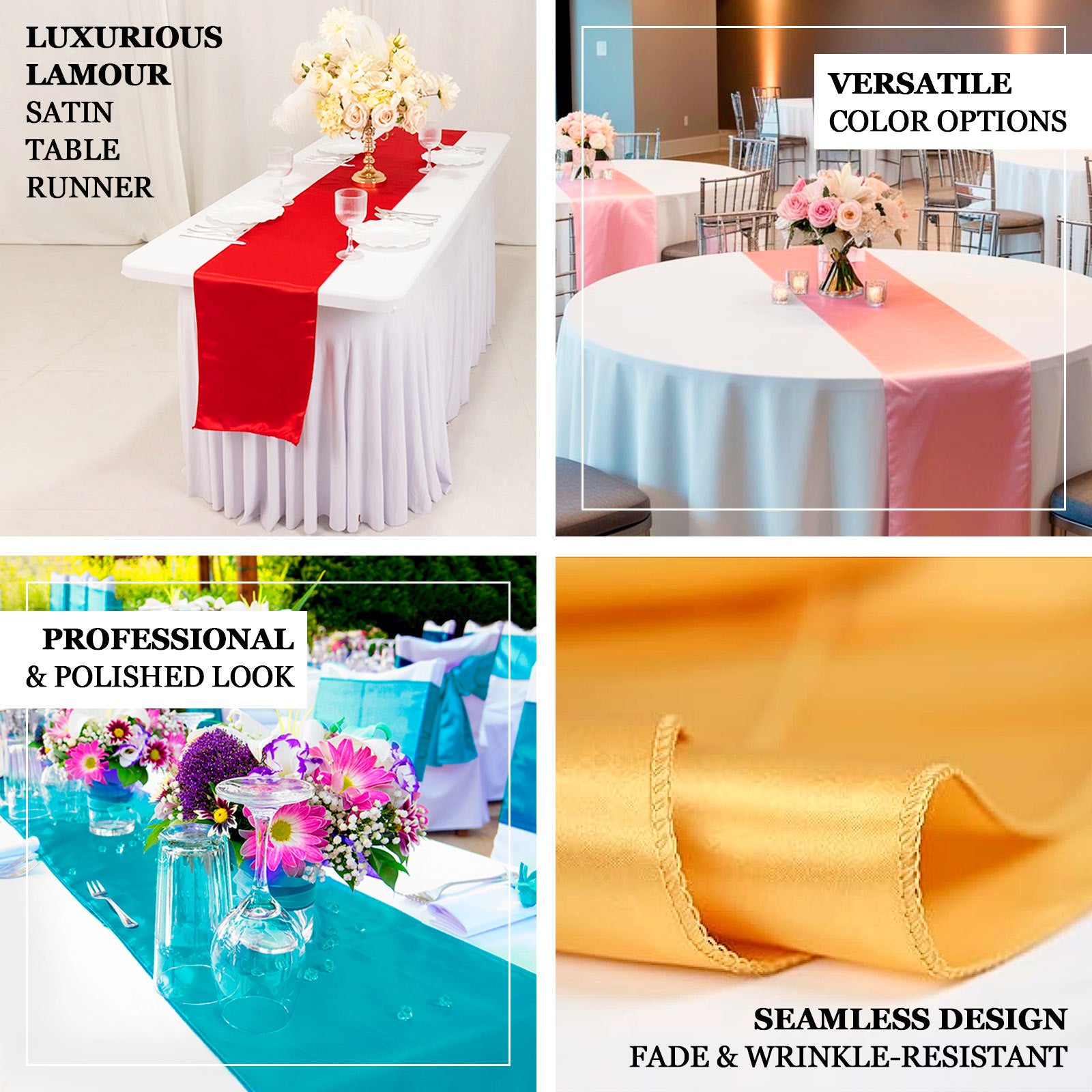 12"x108" Lamour Satin Table Runner