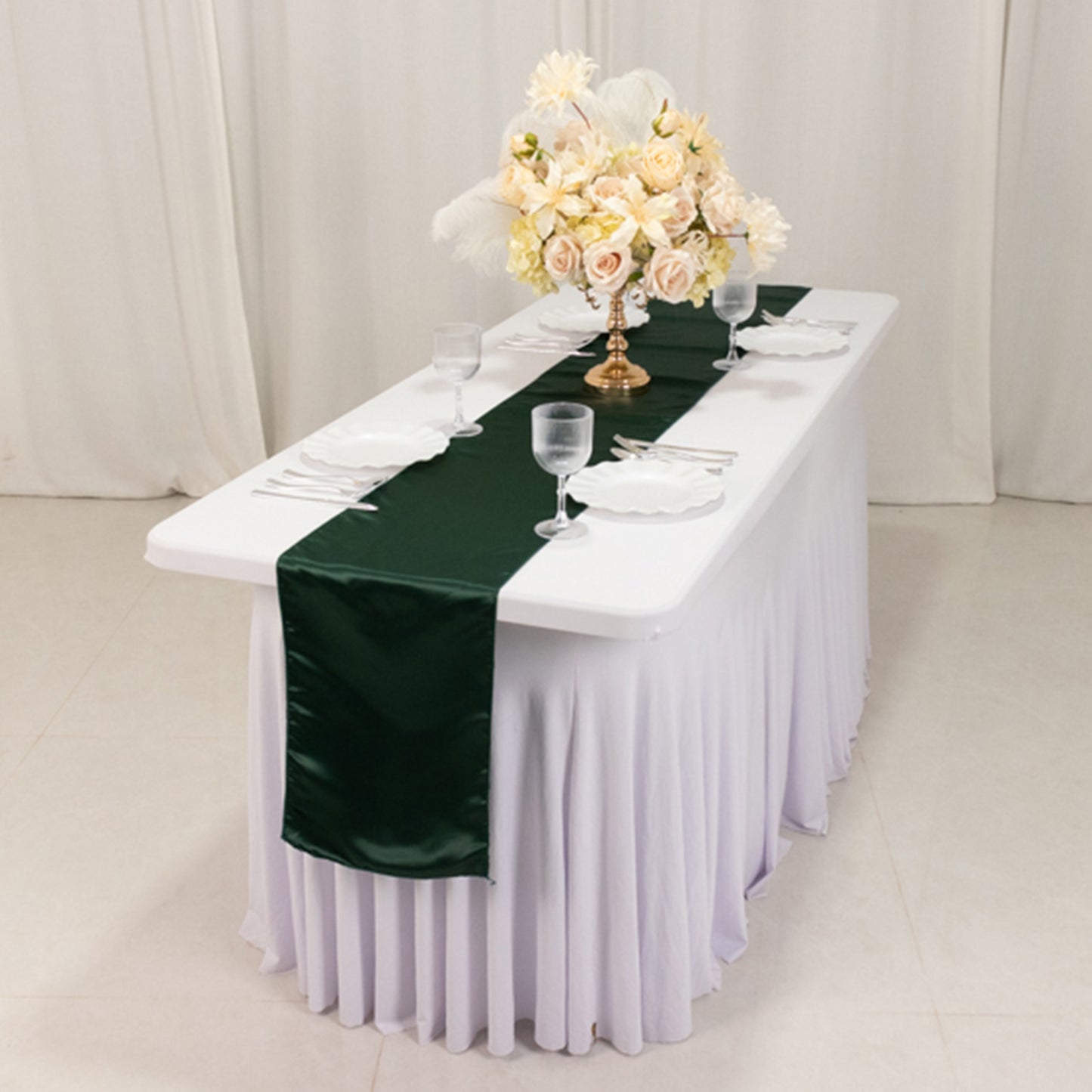 12"x108" Hunter Emerald Green Lamour Satin Table Runner