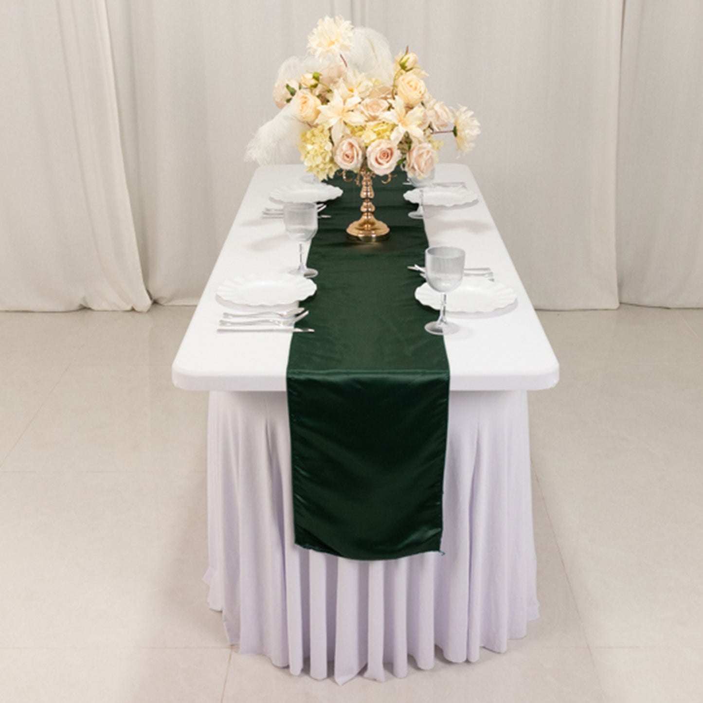 12"x108" Hunter Emerald Green Lamour Satin Table Runner