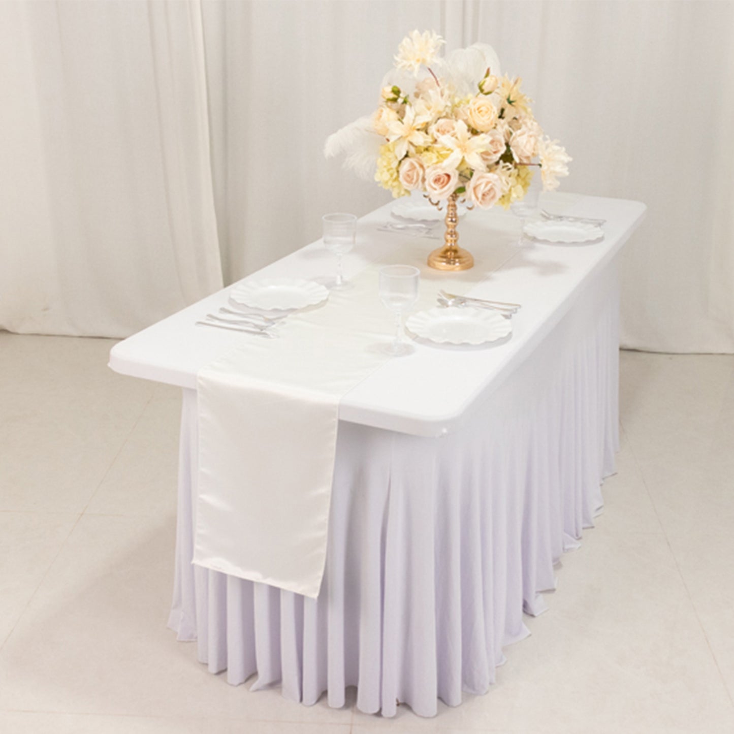 12"x108" Ivory Lamour Satin Table Runner