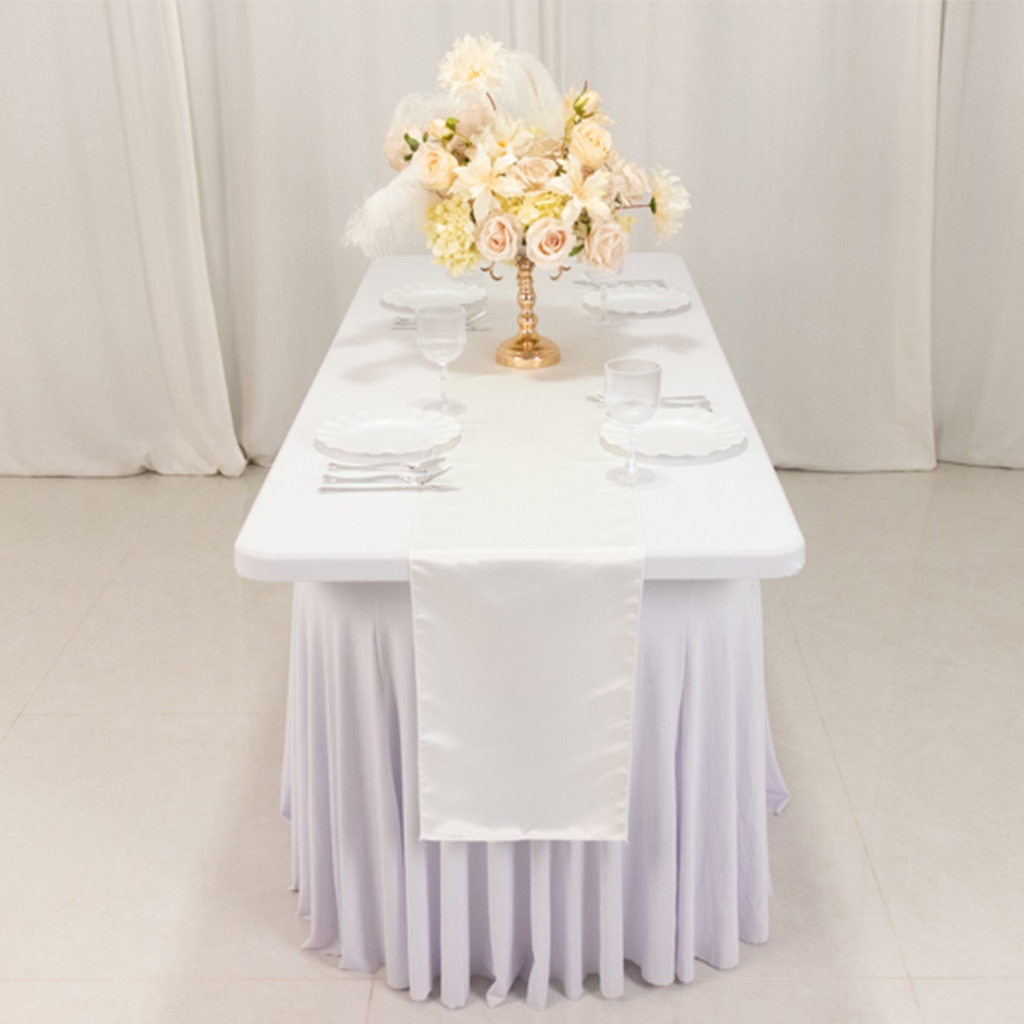 12"x108" Ivory Lamour Satin Table Runner