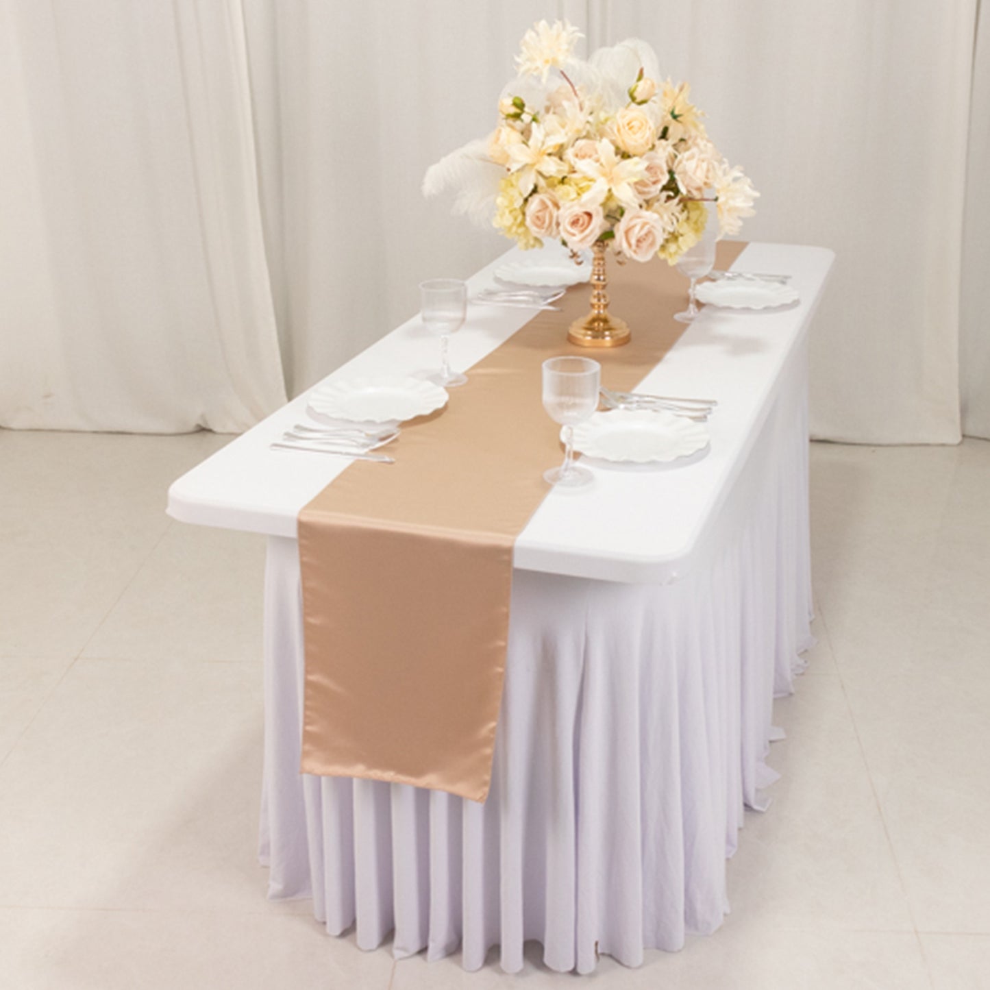 12"x108" Nude Lamour Satin Table Runner