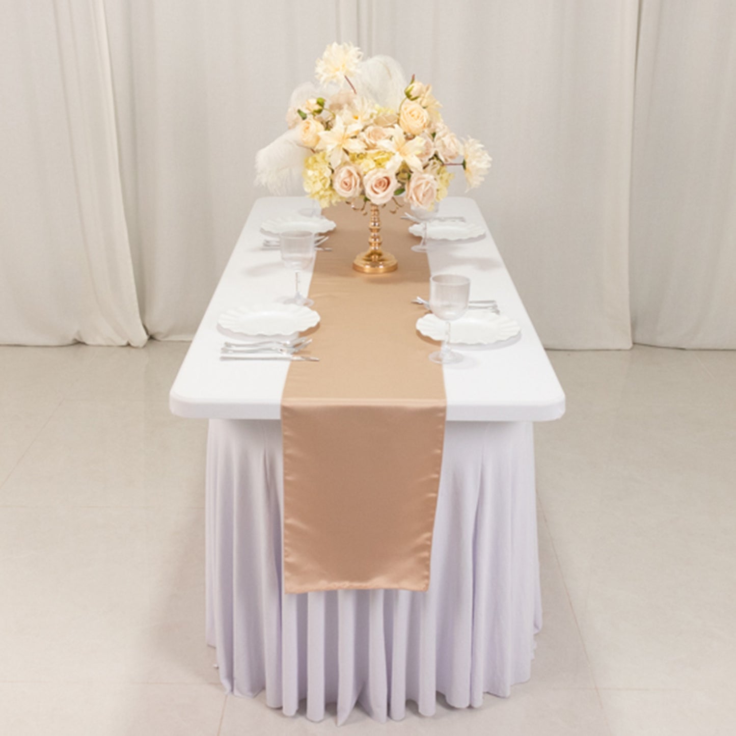 12"x108" Nude Lamour Satin Table Runner