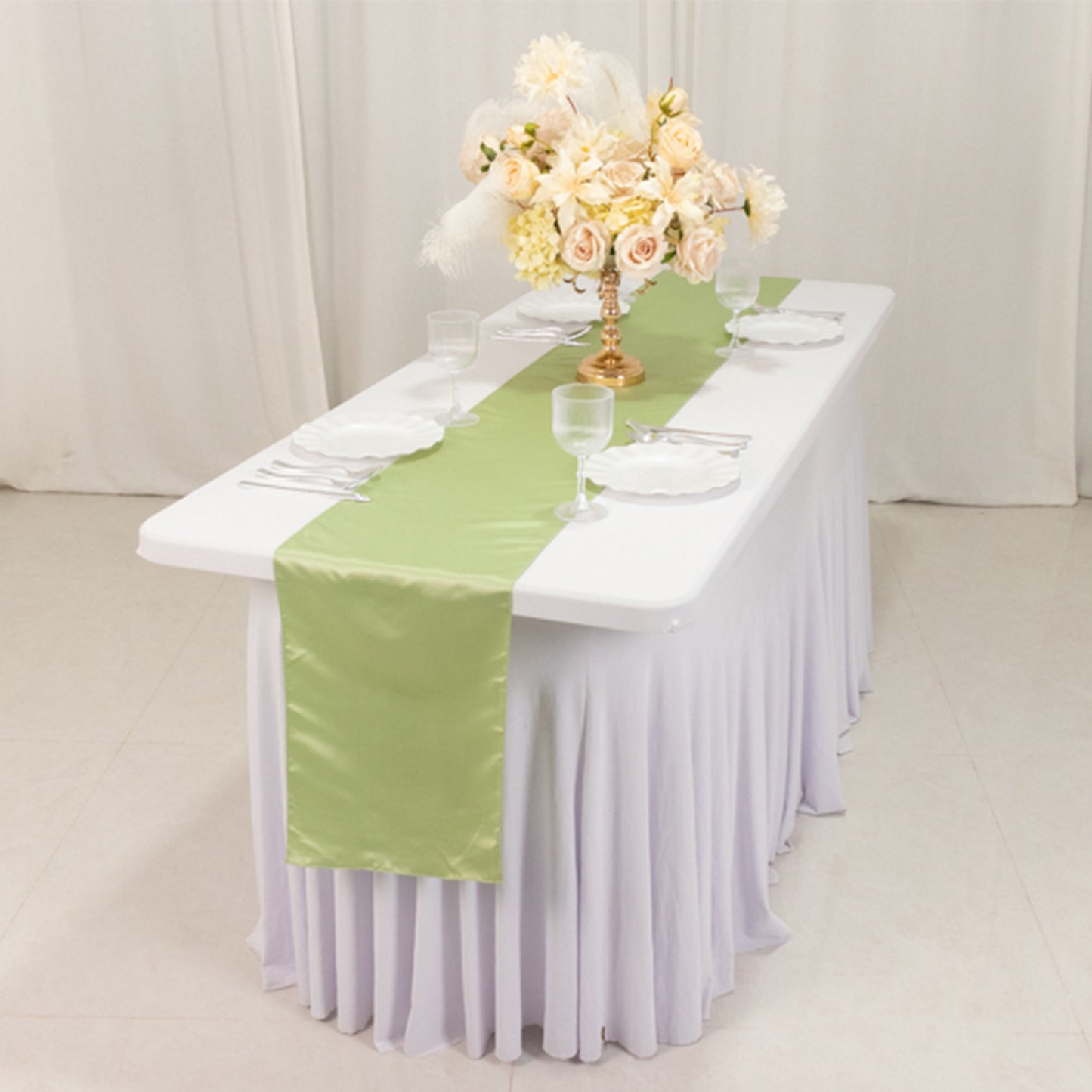 12"x108" Sage Green Lamour Satin Table Runner