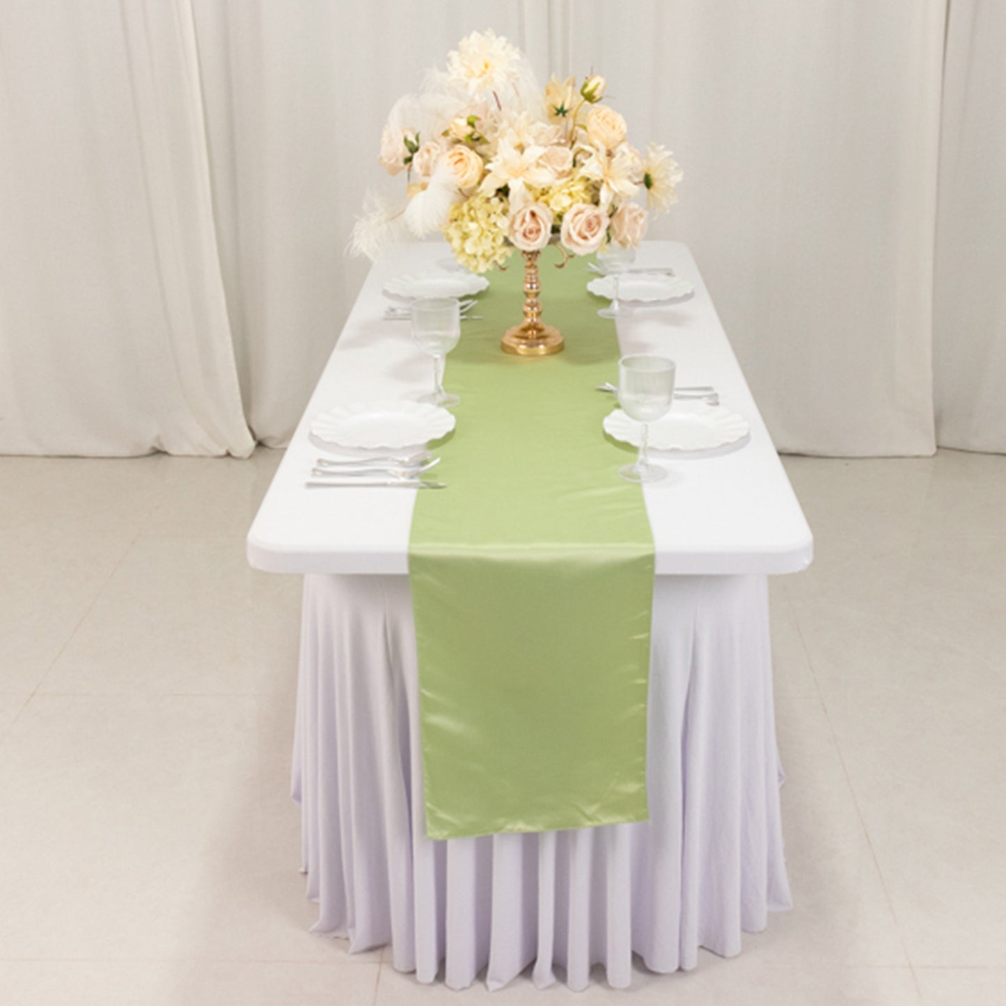 12"x108" Sage Green Lamour Satin Table Runner
