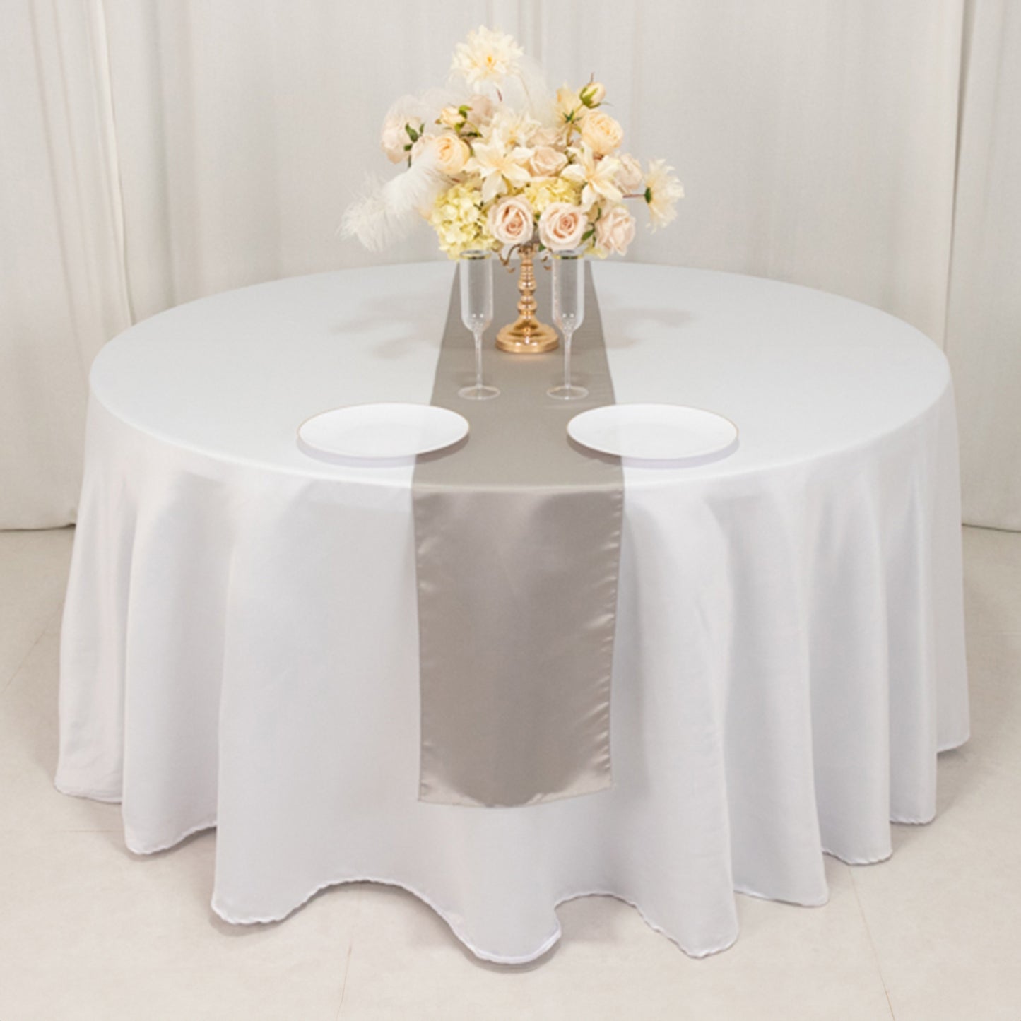 12"x108" Silver Lamour Satin Table Runner