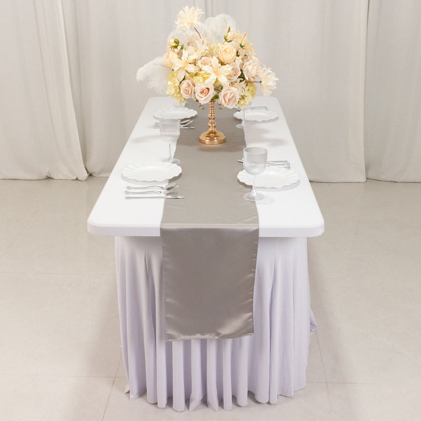 12"x108" Silver Lamour Satin Table Runner