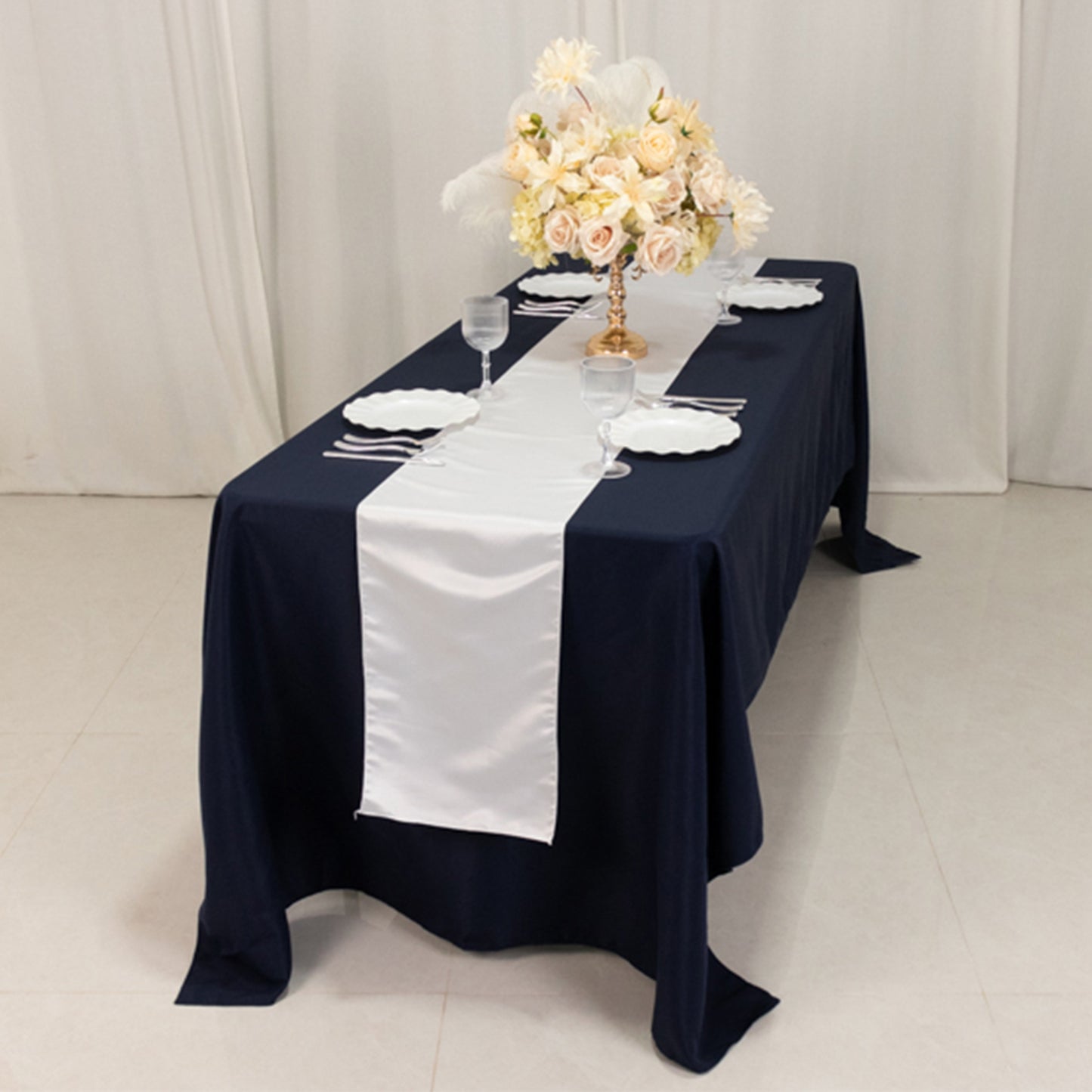 12"x108" White Lamour Satin Table Runner