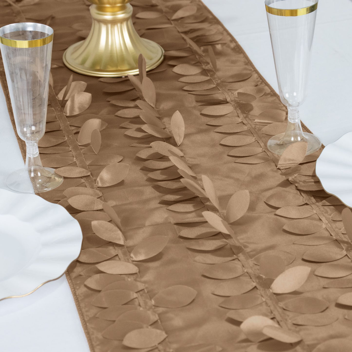 12"x108" Taupe 3D Leaf Petal Taffeta Fabric Table Runner