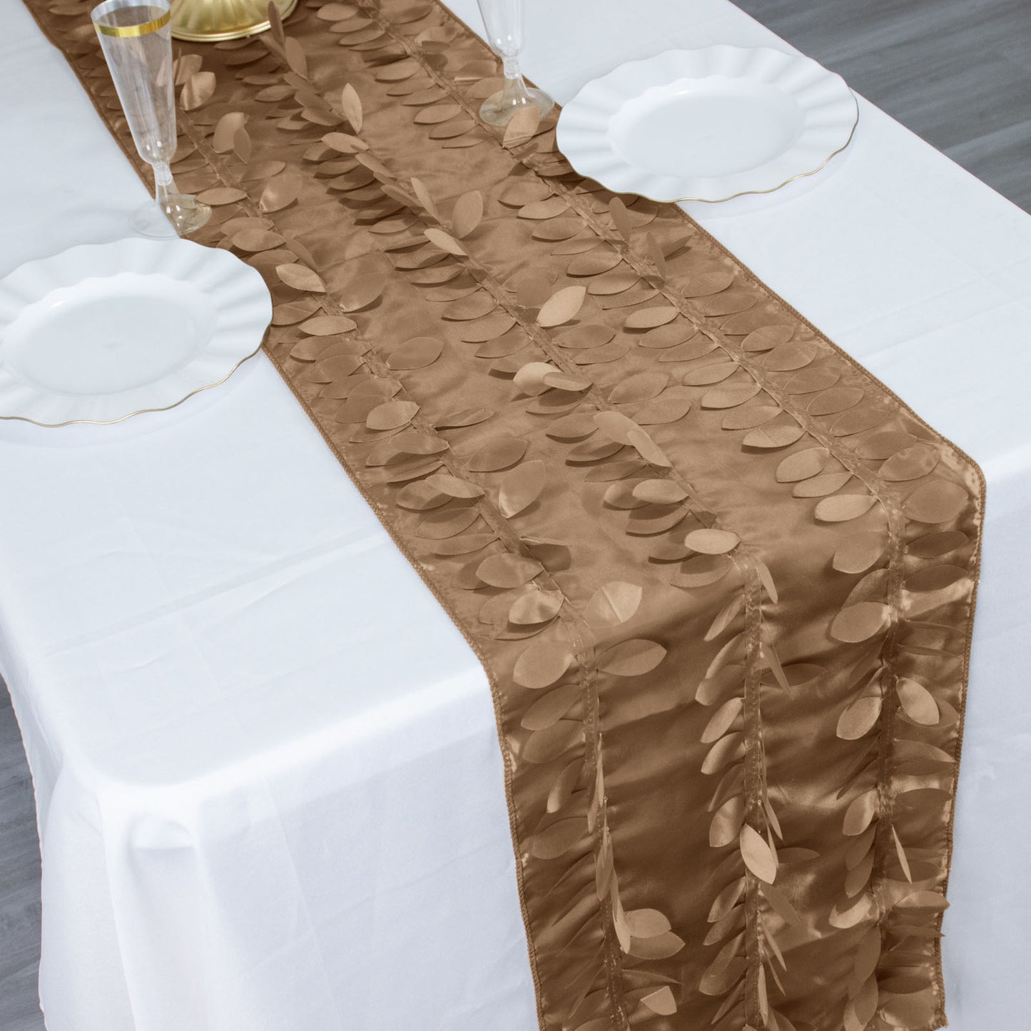 12"x108" Taupe 3D Leaf Petal Taffeta Fabric Table Runner