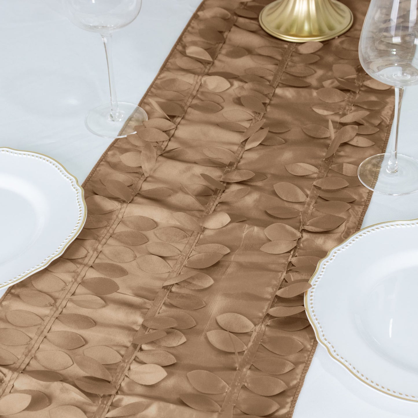 12"x108" Taupe 3D Leaf Petal Taffeta Fabric Table Runner