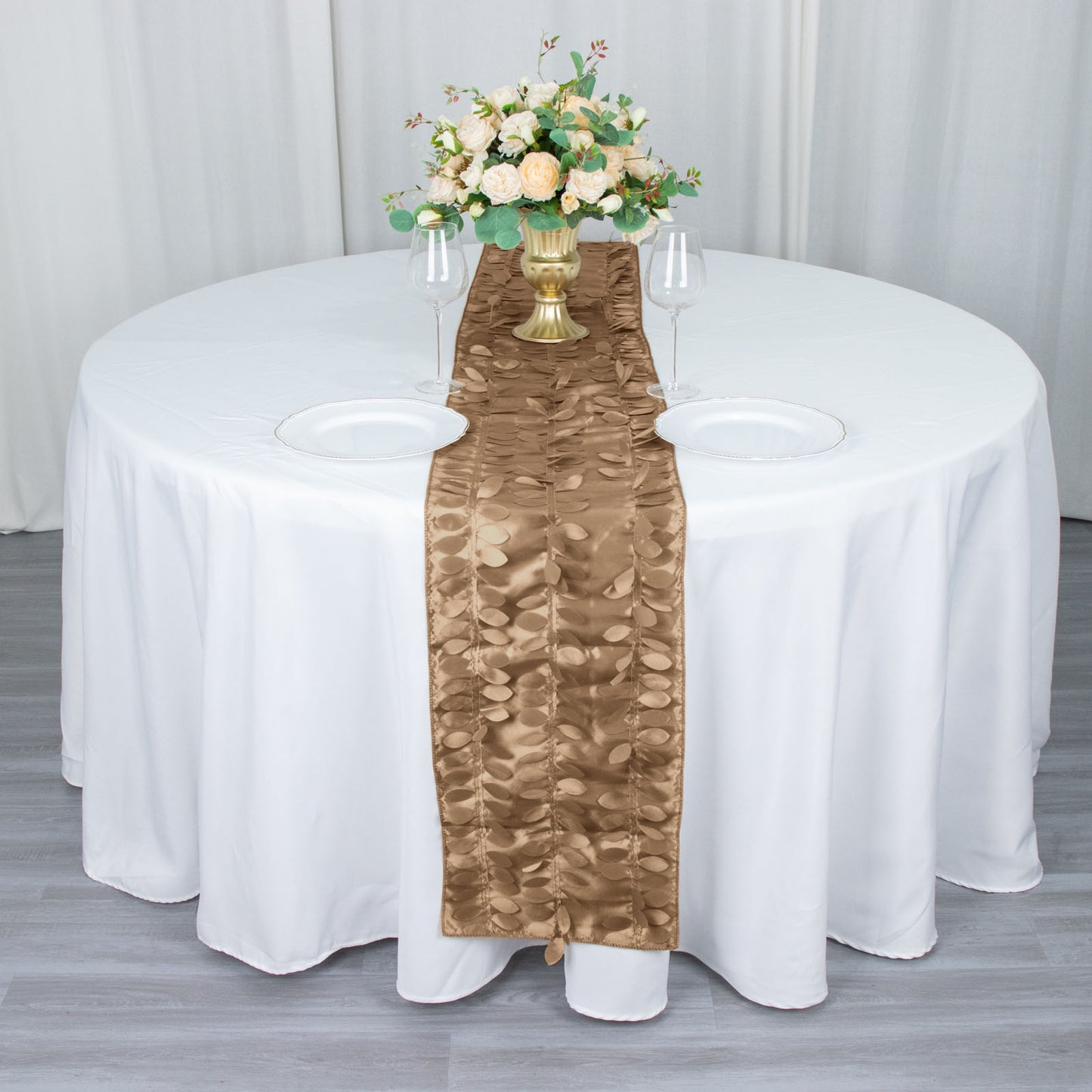 12"x108" Taupe 3D Leaf Petal Taffeta Fabric Table Runner