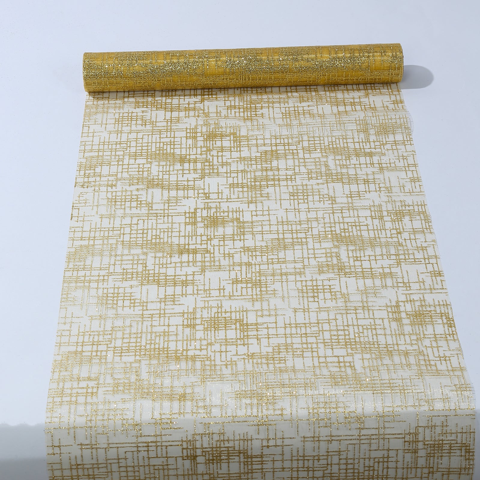 Metallic gold glitter mesh polyester disposable table runner
