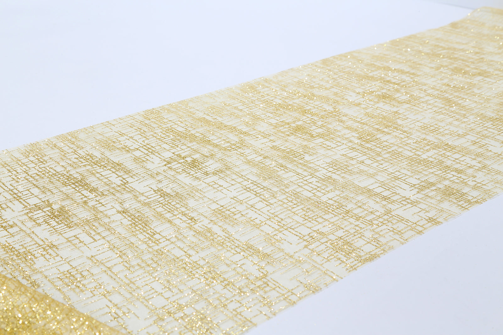 Metallic gold glitter mesh disposable table runner, 11"x108".
