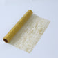 Metallic gold glitter mesh polyester disposable table runner on a white background.