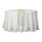 Gold mesh organza table runner with water wave pattern on a white tablecloth.