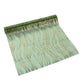 Emerald green mesh organza table runner with gold foil wave pattern.