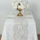 5 Pack White Mesh Organza Disposable Table Runners with Gold Foil Water Wave Pattern - 12"x108"