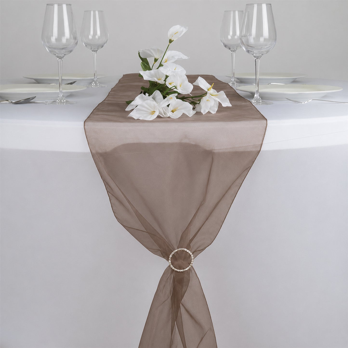 10 Pack Chocolate Sheer Organza Table Runners - 14"x108"