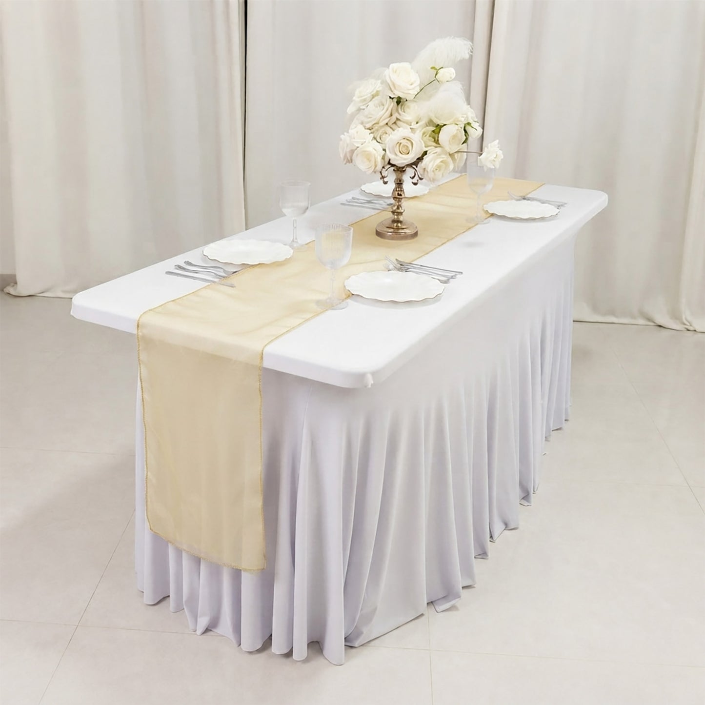10 Pack Gold Sheer Organza Table Runners - 14"x108"