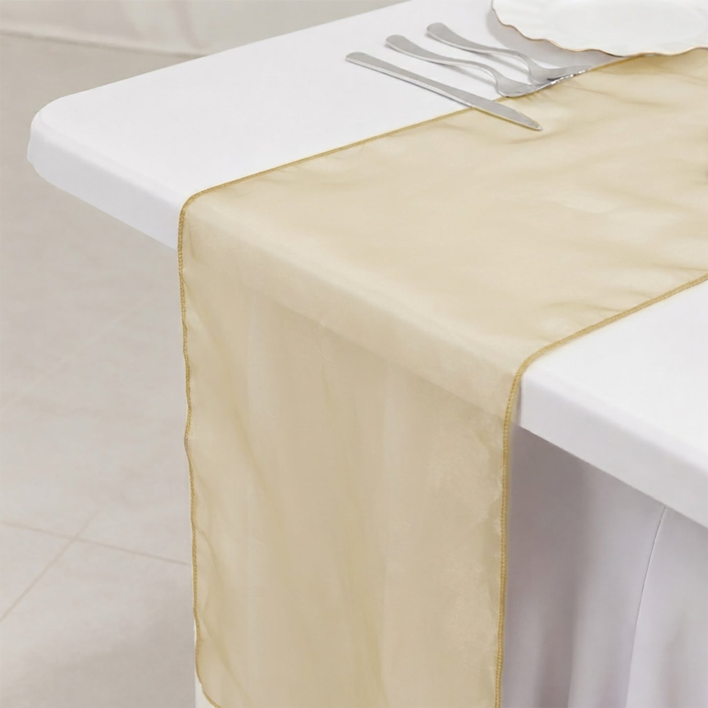 10 Pack Gold Sheer Organza Table Runners - 14"x108"