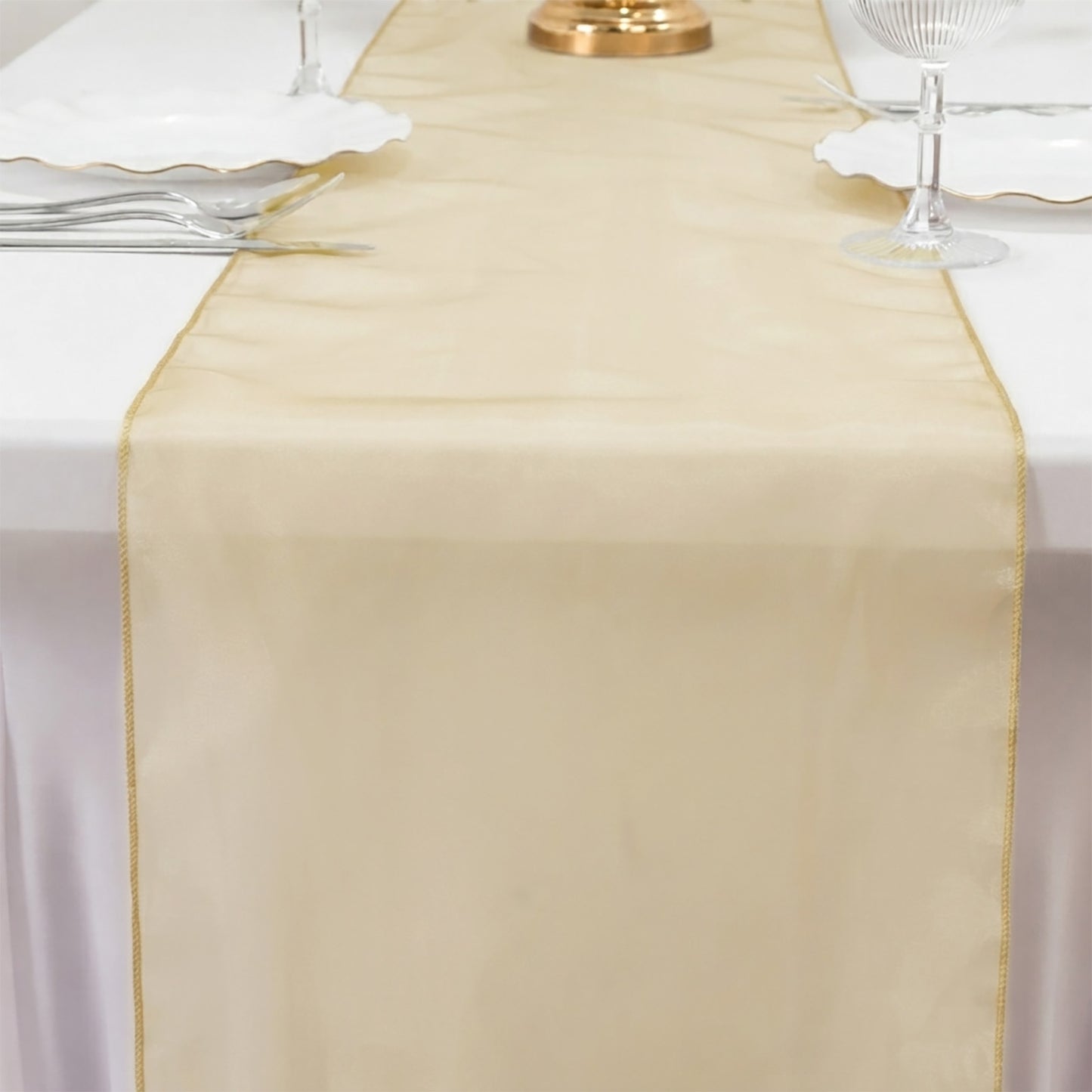 10 Pack Gold Sheer Organza Table Runners - 14"x108"