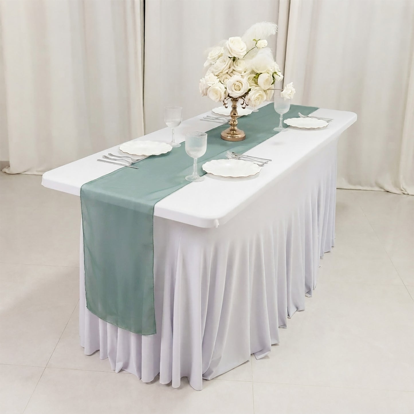 10 Pack Hunter Emerald Green Sheer Organza Table Runners - 14"x108"