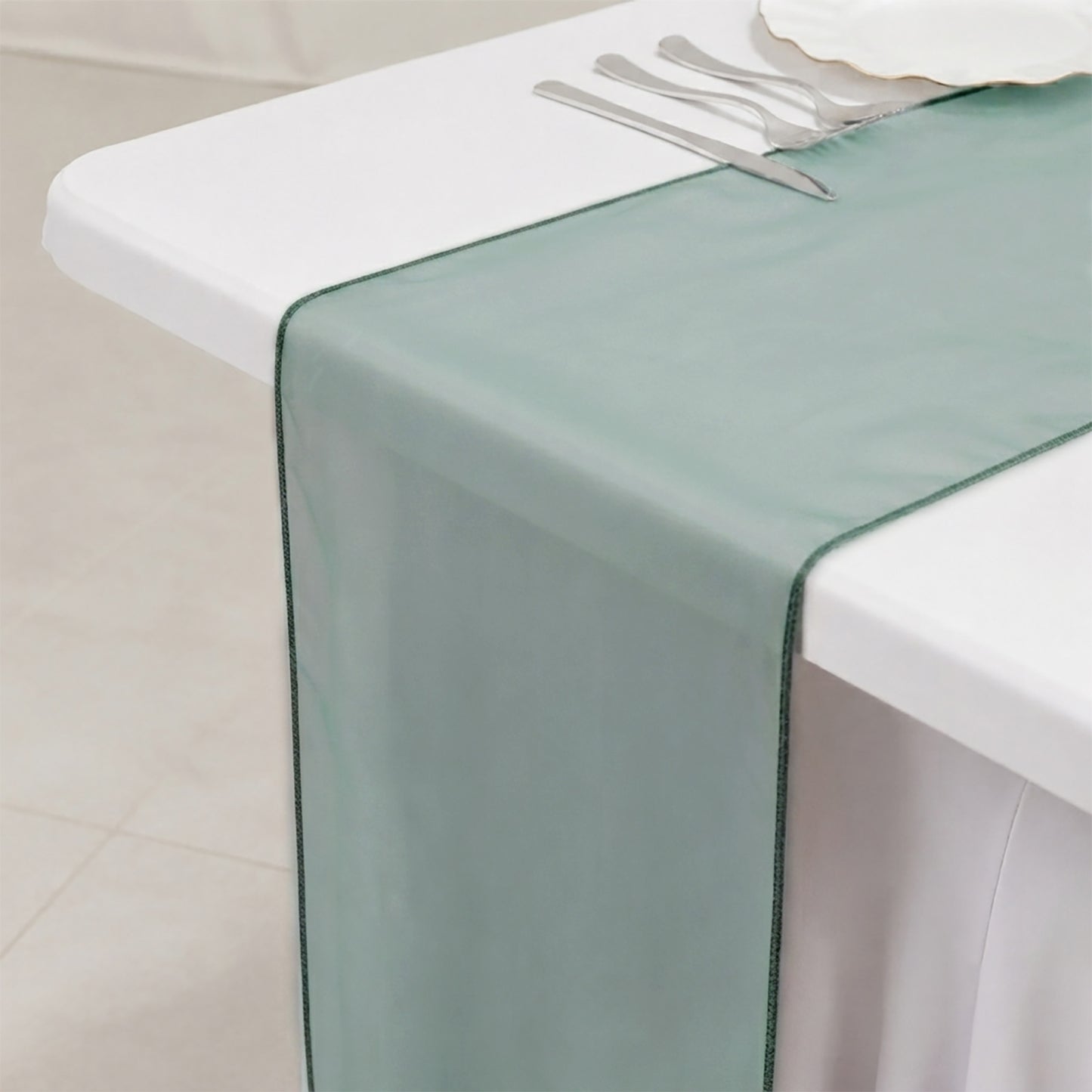 10 Pack Hunter Emerald Green Sheer Organza Table Runners - 14"x108"