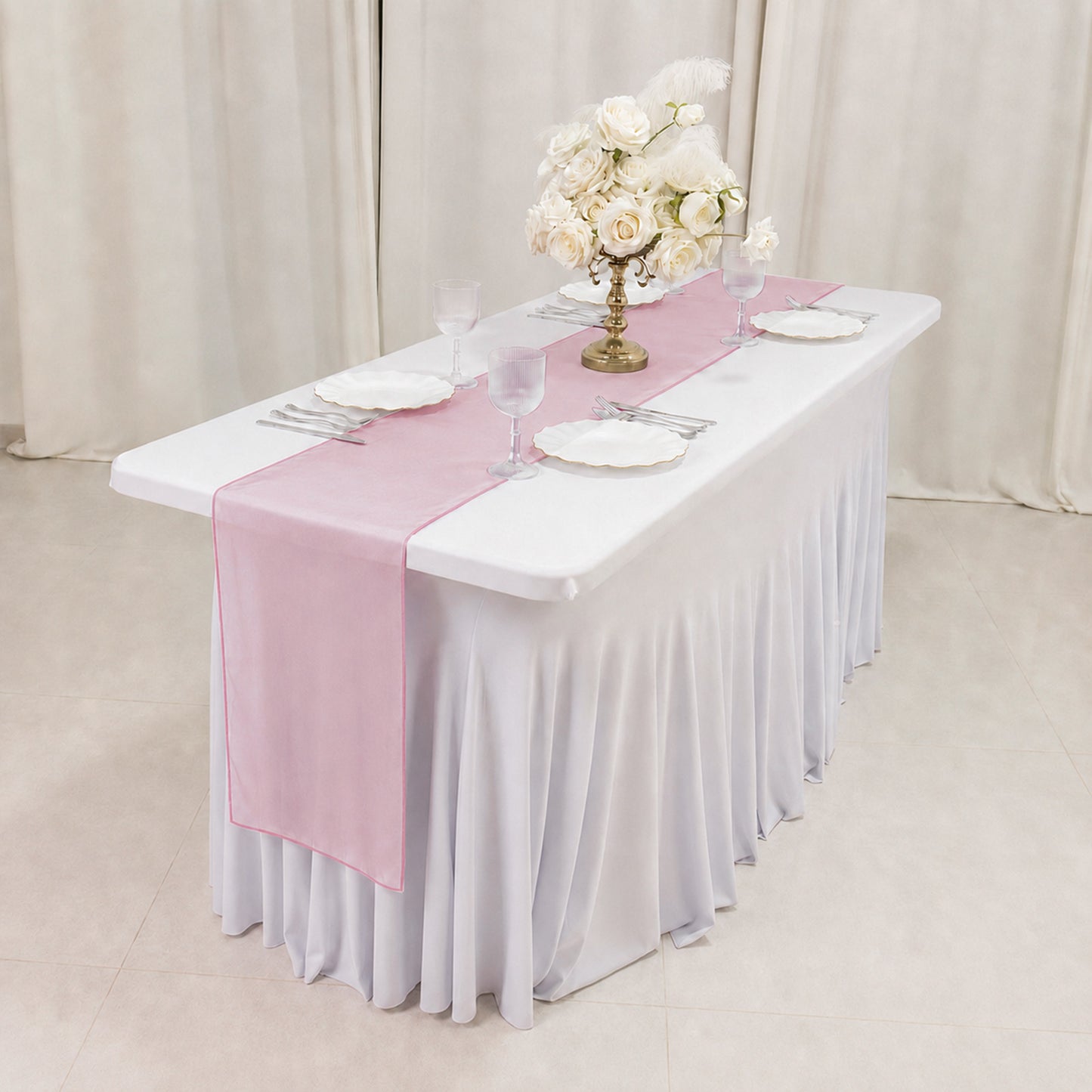 10 Pack Pink Sheer Organza Table Runners - 14"x108"