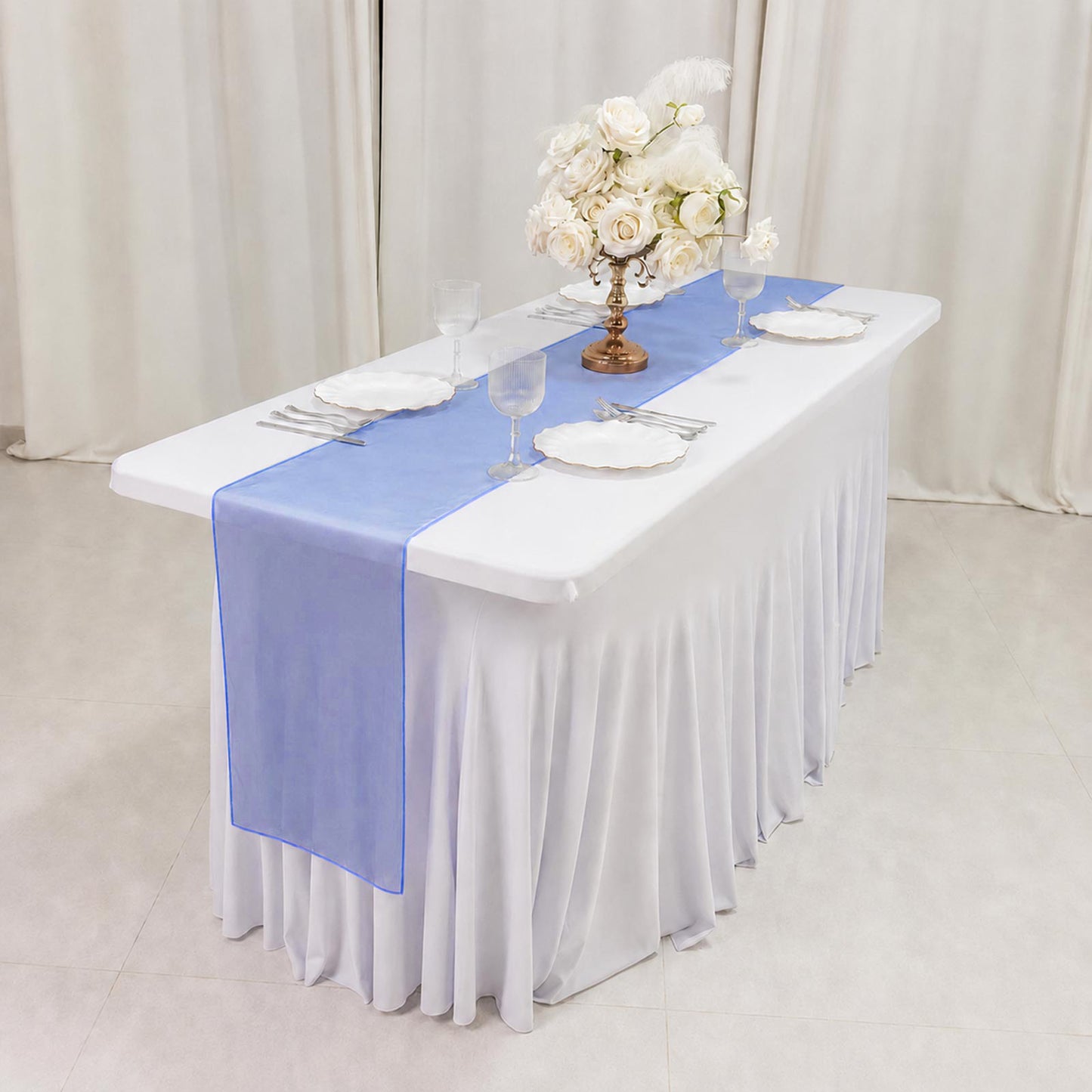 10 Pack Royal Blue Sheer Organza Table Runners - 14"x108"