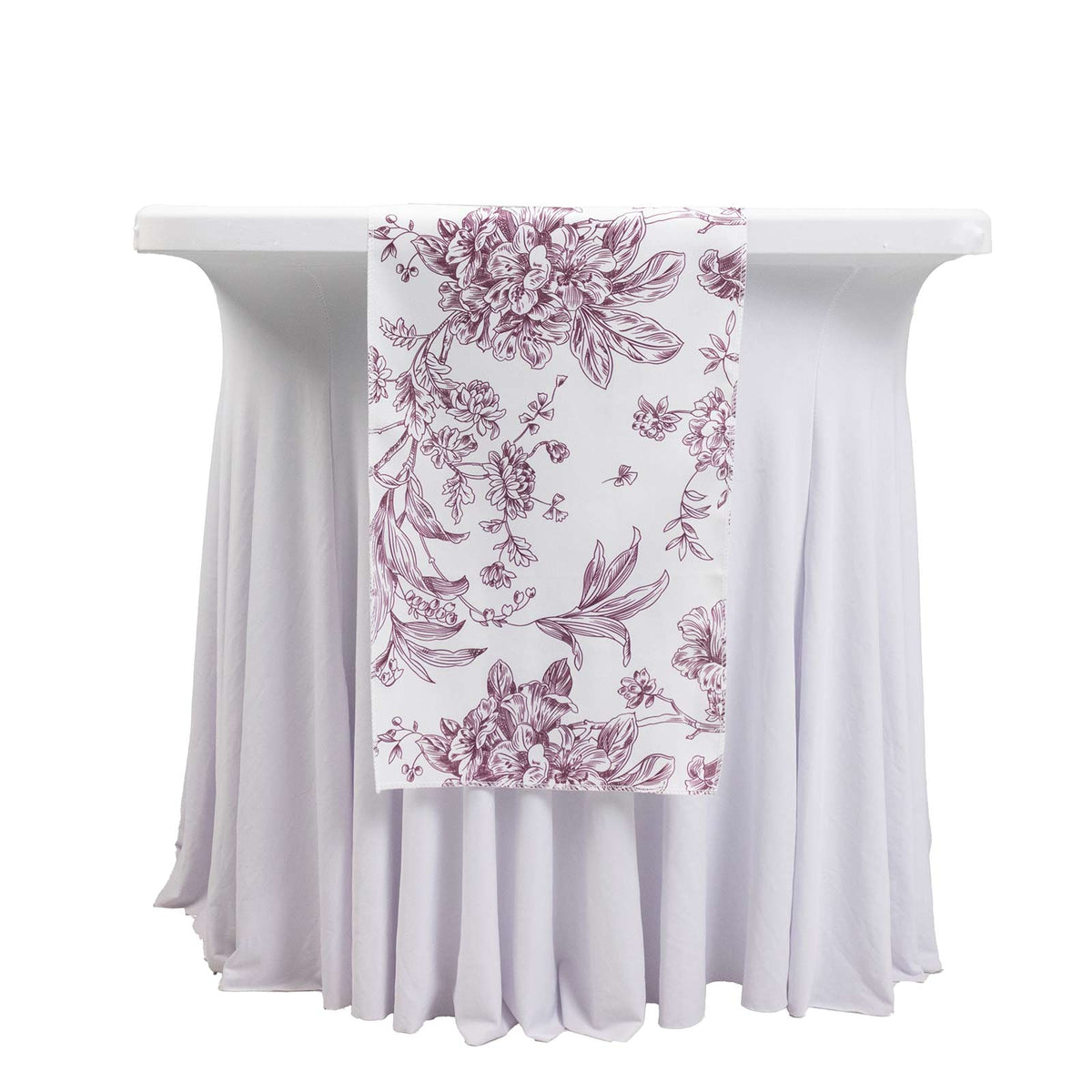 Polyester Table Runner 12"x108" White with Burgundy French Toile Floral Print - Stylish Reusable Tab