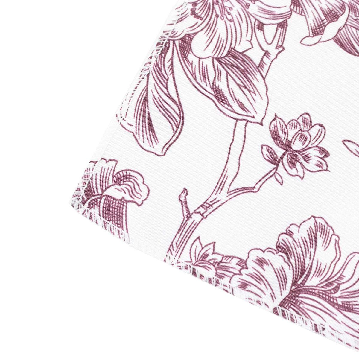 Polyester Table Runner 12"x108" White with Burgundy French Toile Floral Print - Stylish Reusable Tab