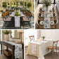 Polyester Table Runner 12"x108" White with Black French Toile Floral Print - Stylish Reusable Table 