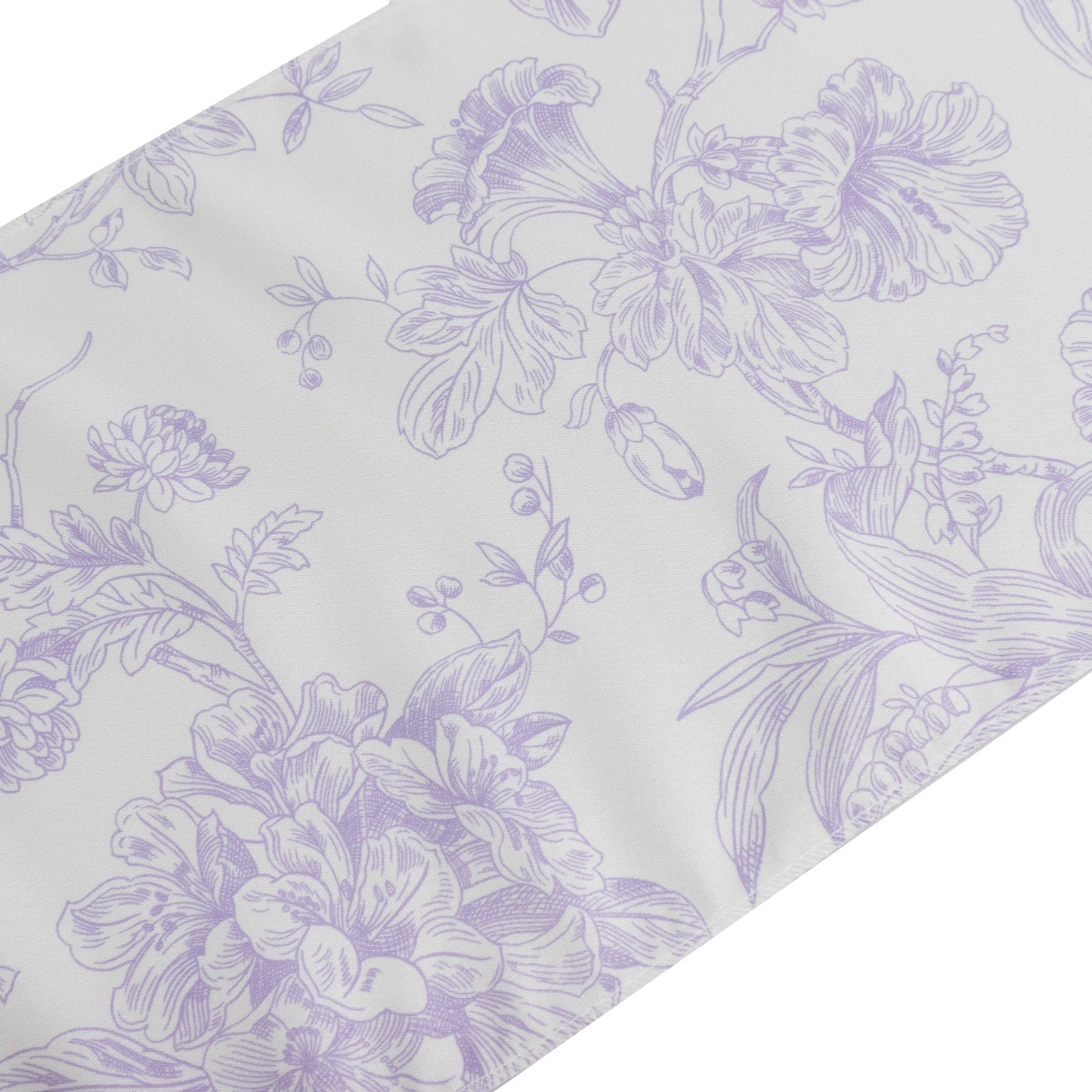 Polyester Table Runner 12"x108" White with Lavender Lilac French Toile Floral Print - Stylish Reusable Table Décor
