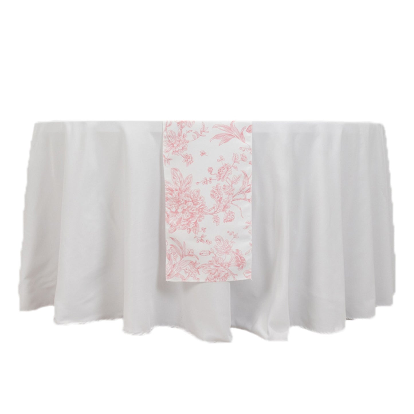 12"x108" White Pink French Toile Polyester Table Runner, Elegant Floral Pattern for Table Settings