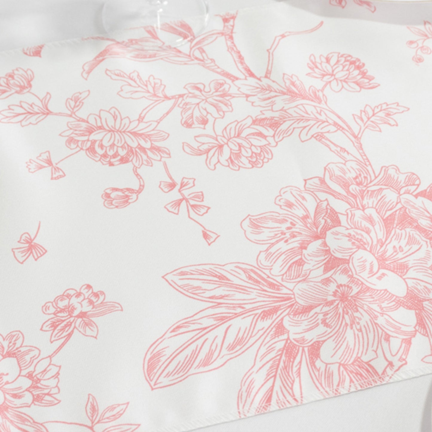 12"x108" White Pink French Toile Polyester Table Runner, Elegant Floral Pattern for Table Settings