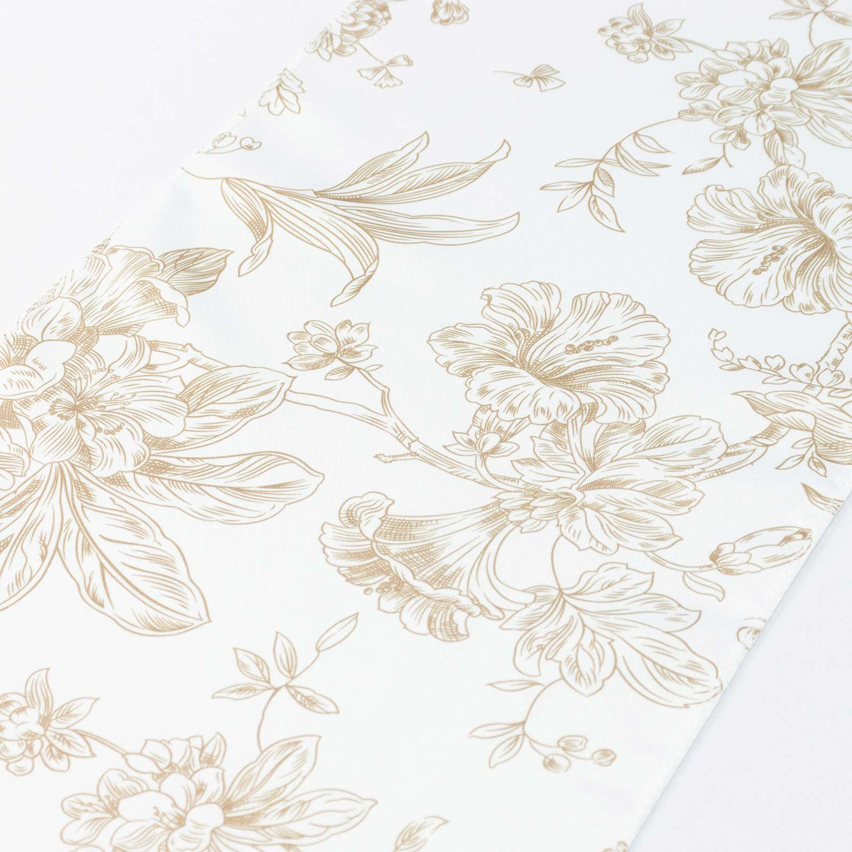 Polyester Table Runner 12"x108" White with Taupe French Toile Floral Print Reusable Table Décor