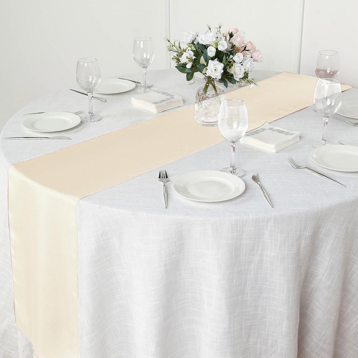 12"x108" Beige Polyester Table Runner