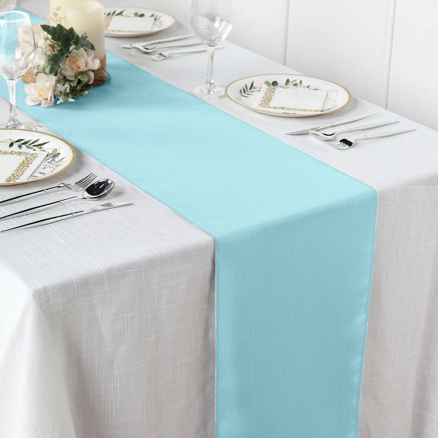 12"x108" Light Blue Polyester Table Runner