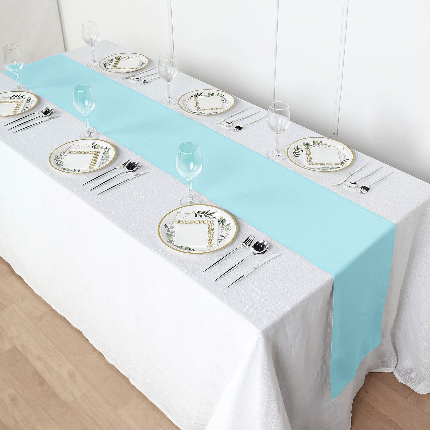 12"x108" Light Blue Polyester Table Runner