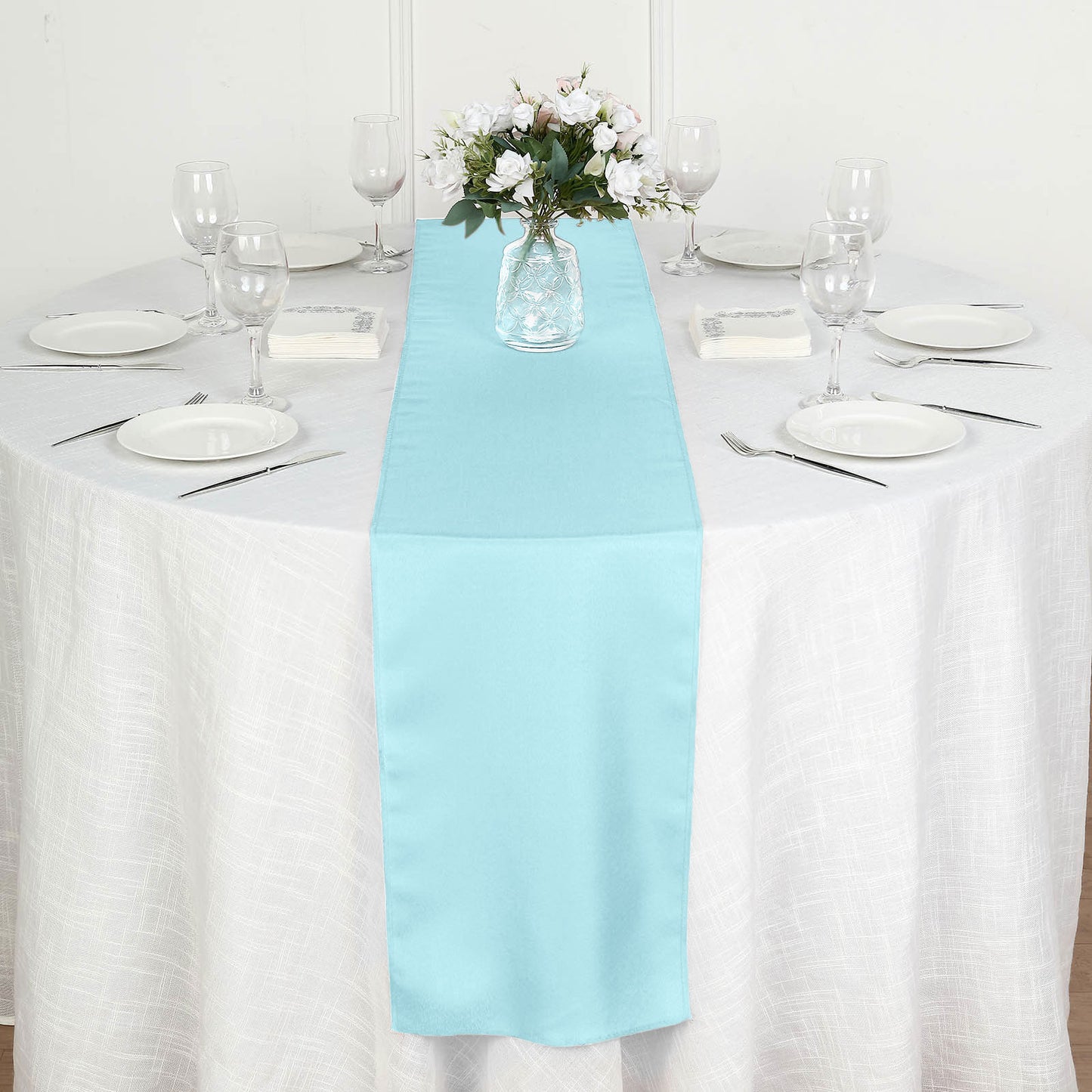 12"x108" Light Blue Polyester Table Runner