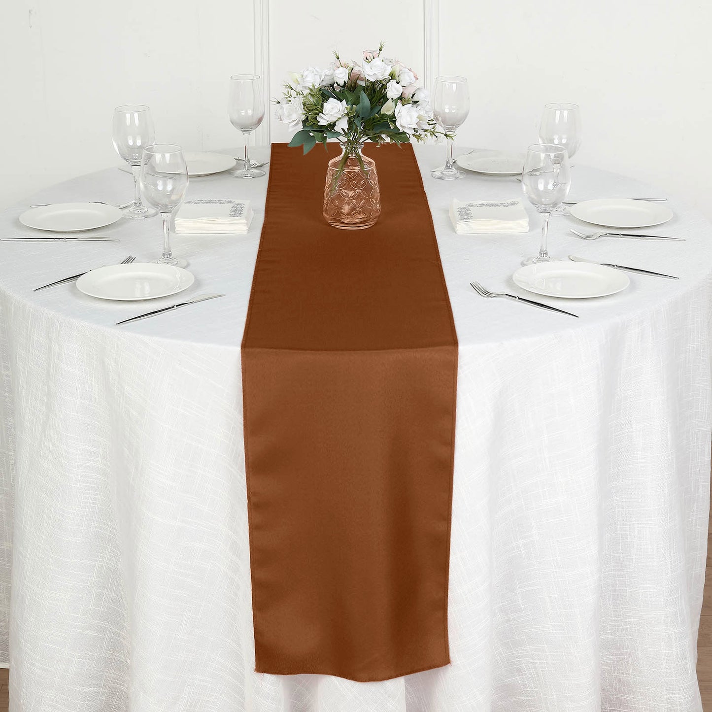 12"x108" Cinnamon Brown Polyester Table Runner